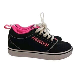 HEELYS Skate Wheel Shoe Sneaker Girls Youth Size 4 Black Pink Very Gently Worn
